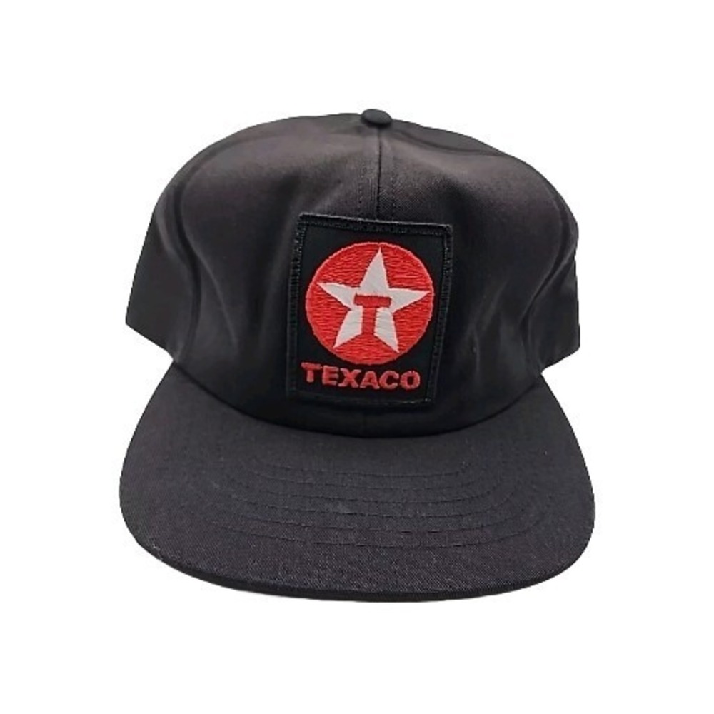 Vintage Texaco Embroidered Patch Black Trucker Hat Cap Insulated USA Snap Back - Picture 1 of 14